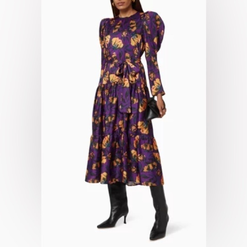 Delfi Collective Taylor Puff Sleeve Dress Size XS Floral Satin Maxi Dress
